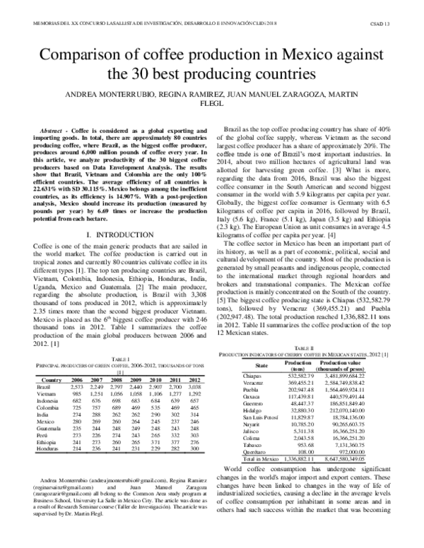 (PDF) Comparison of coffee production in Mexico against the 30 best producing countries regina