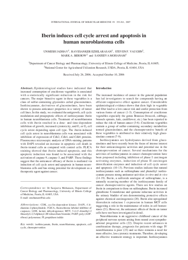 (PDF) Iberin induces cell cycle arrest and apoptosis in human ...