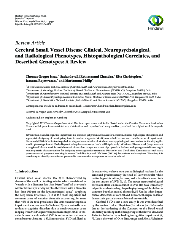 (PDF) Cerebral Small Vessel Disease Clinical, Neuropsychological, and ...