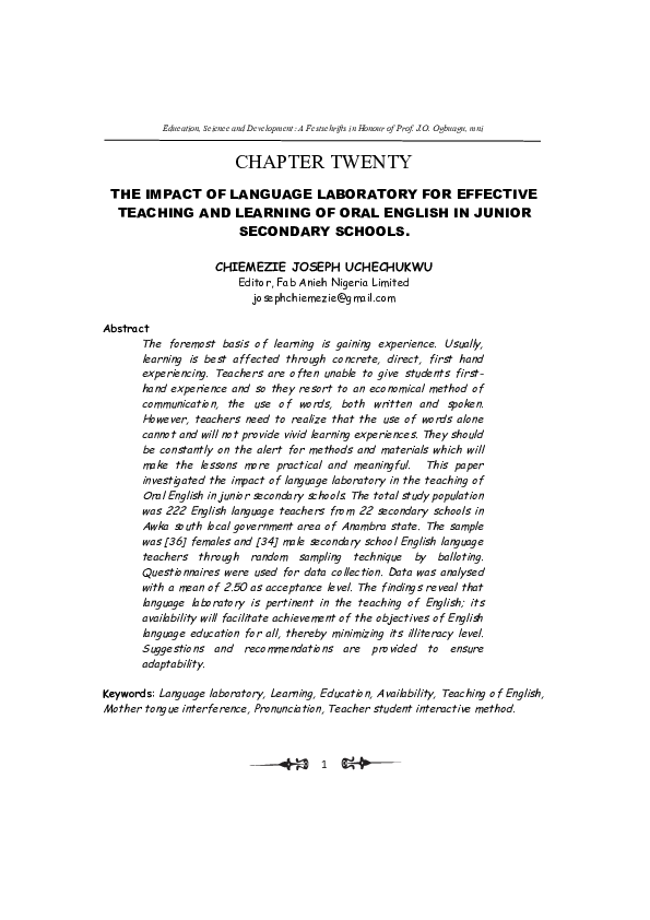 (DOC) THE IMPACT OF LANGUAGE LABORATORY FOR EFFECTIVE TEACHING AND