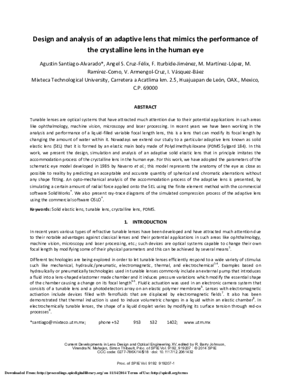 (PDF) Design and analysis of an adaptive lens that mimics the ...
