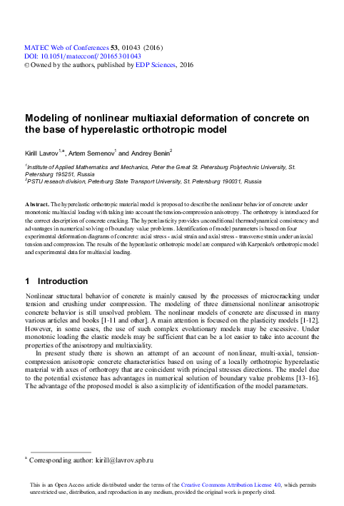 (PDF) Modeling of nonlinear multiaxial deformation of concrete on the ...