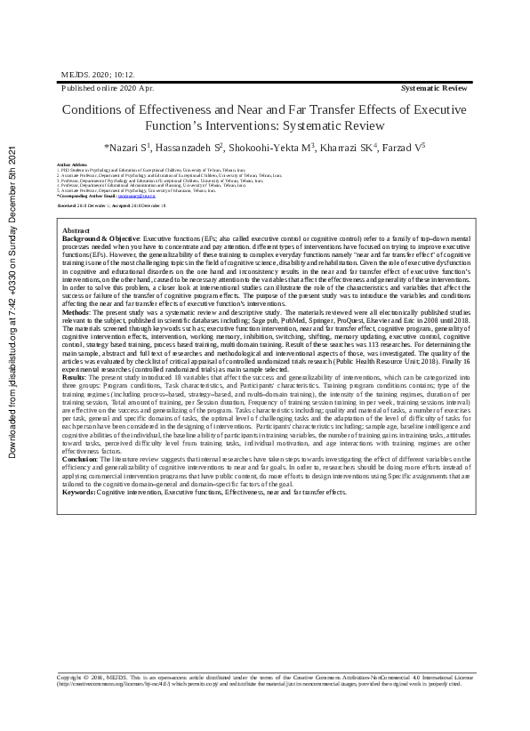 (PDF) Conditions of Effectiveness and Near and Far Transfer Effects of ...