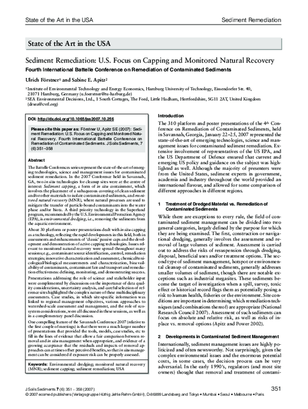 (PDF) Sediment remediation US focus on capping and monitored natural