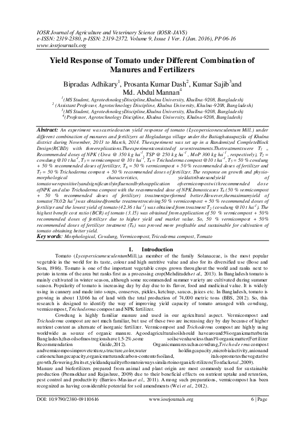 (PDF) Yield Response of Tomato under Different Combination of Manures ...