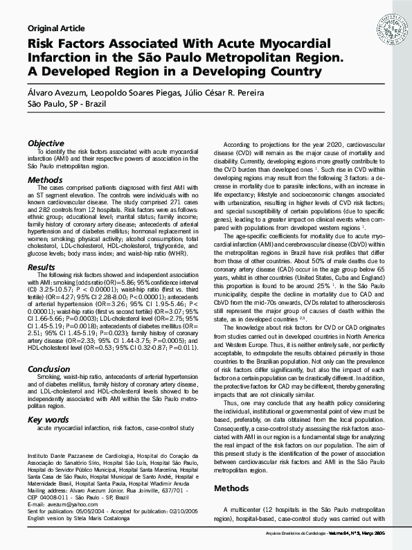 (PDF) Risk Factors Associated With Acute Myocardial Infarction In the ...