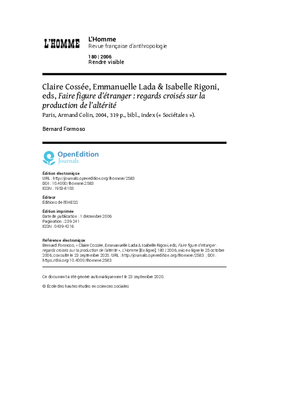 (PDF) Claire Cossée, Emmanuelle Lada Isabelle Rigoni, eds, Faire figure ...
