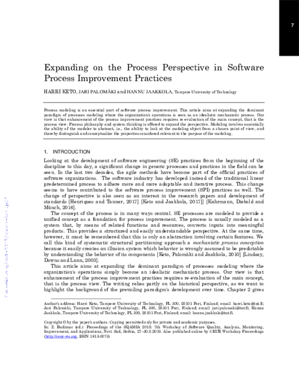 (PDF) Expanding on the Process Perspective in Software Process ...