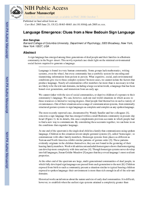 (PDF) Language Emergence: Clues from a New Bedouin Sign