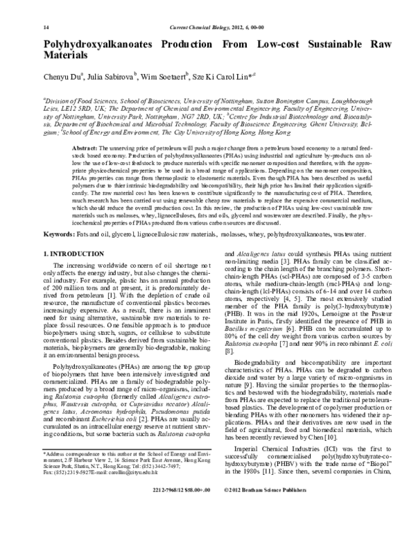 (PDF) Polyhydroxyalkanoates Production From Low-cost Sustainable Raw ...