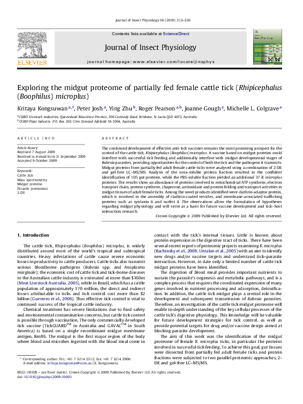 (PDF) Midgut Proteome Analysis of Cattle Tick