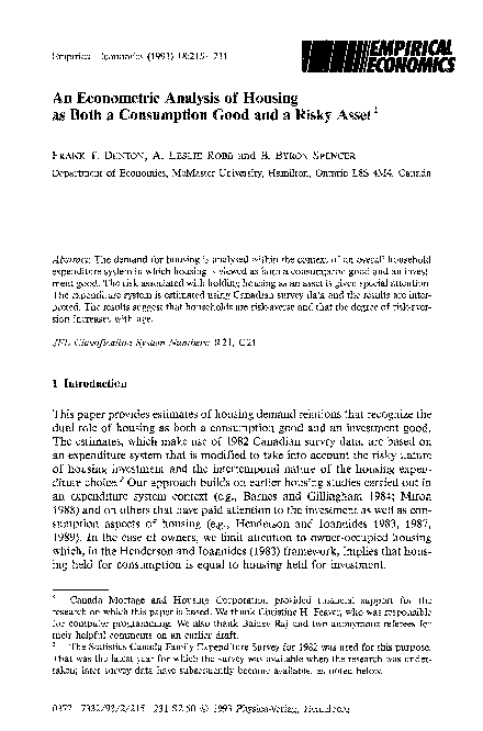 (PDF) An econometric analysis of housing as both a consumption good and ...