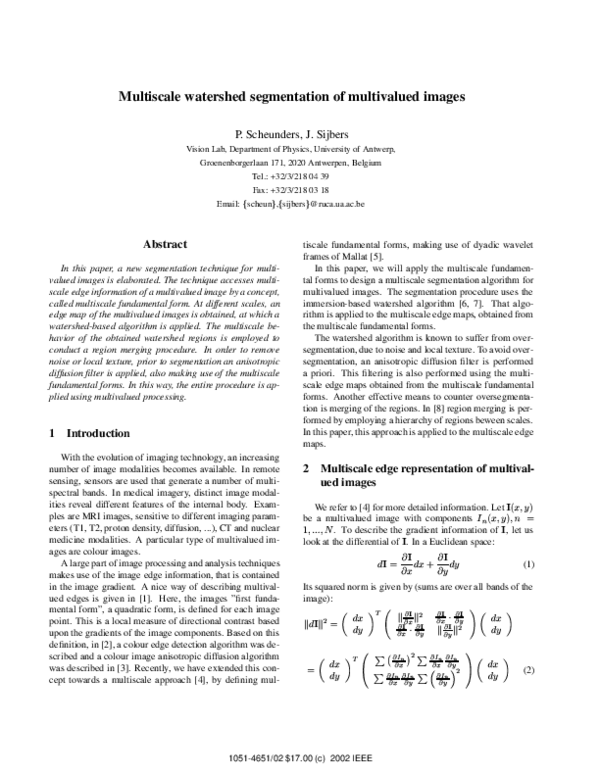 (PDF) Multiscale watershed segmentation of multivalued images