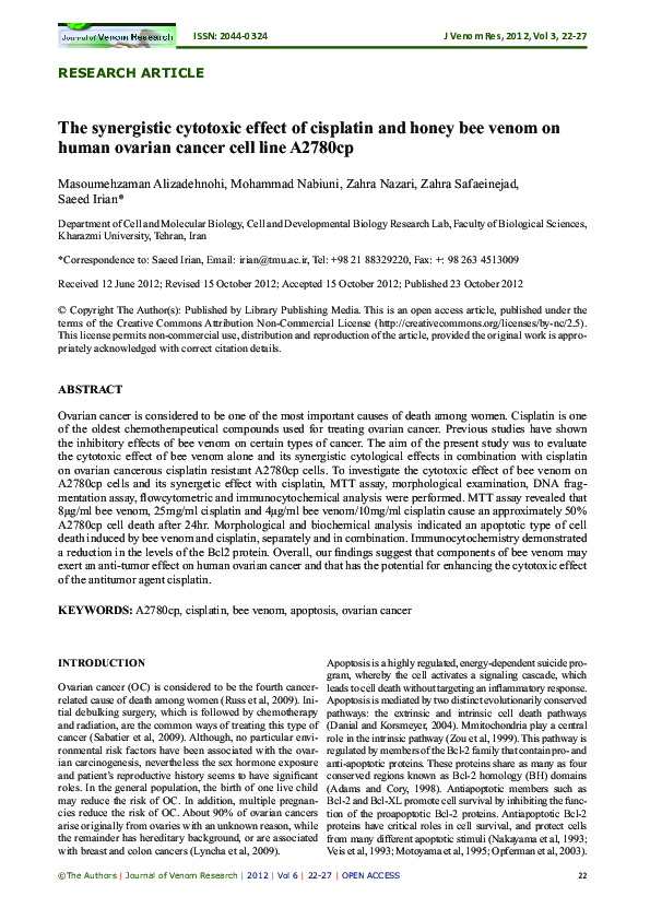 (PDF) The synergistic cytotoxic effect of cisplatin and honey bee venom ...