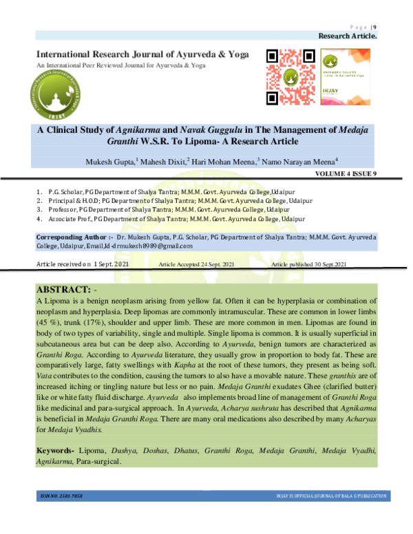 (PDF) A Clinical Study of Agnikarmaand Navak Gugguluin The Management ...
