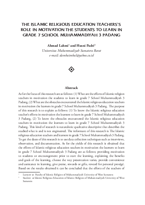 (PDF) The Islamic Religious Education Teachers’s Role in Motivation the ...