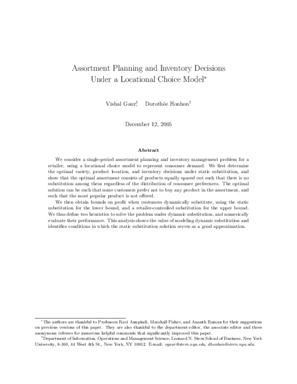 (PDF) Assortment planning and inventory decisions under a locational ...