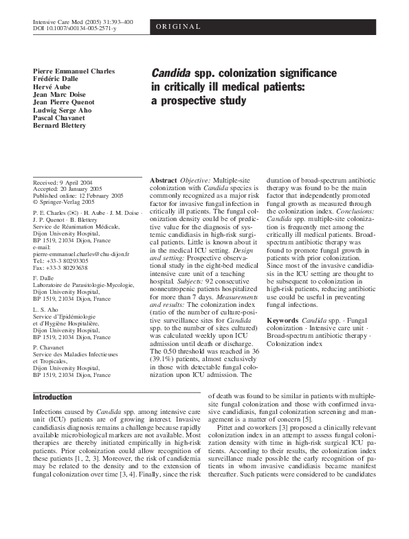 (PDF) Candida spp. colonization significance in critically ill medical ...
