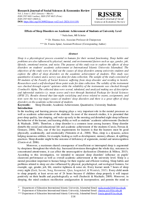 (PDF) Effects of Sleep Disorders on Academic Achievement of Students at ...