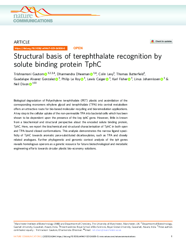 (PDF) Structural basis of terephthalate recognition by solute binding ...