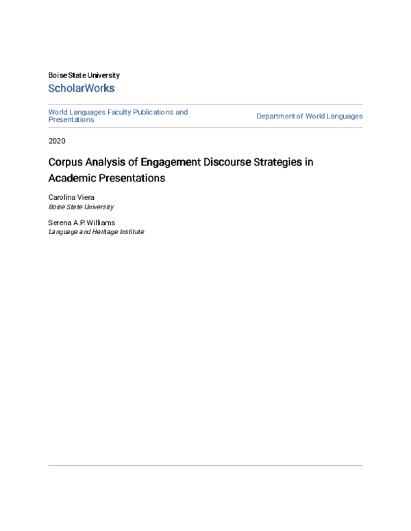 (PDF) Corpus analysis of engagement discourse strategies in academic ...