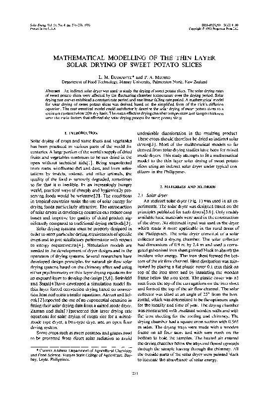 (PDF) Mathematical modelling of the thin layer solar drying of sweet ...