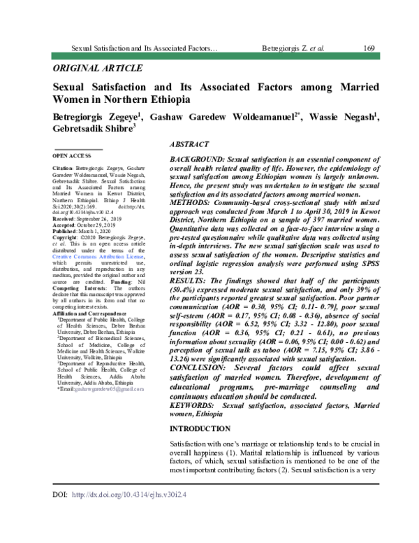 (PDF) Sexual Satisfaction and Its Associated Factors among Married ...