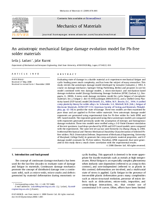 (PDF) An anisotropic mechanical fatigue damage evolution model for Pb ...