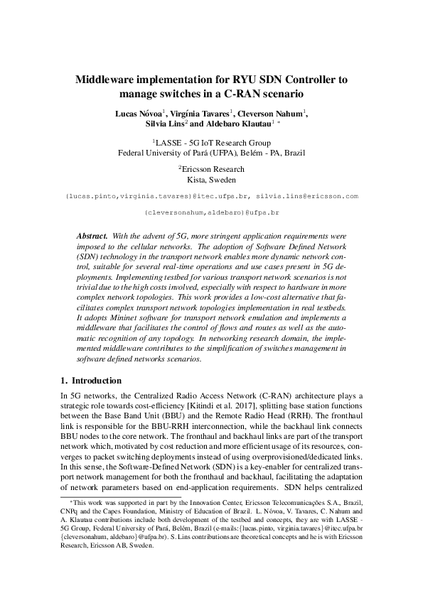 (PDF) Middleware implementation for RYU SDN Controller to manage ...
