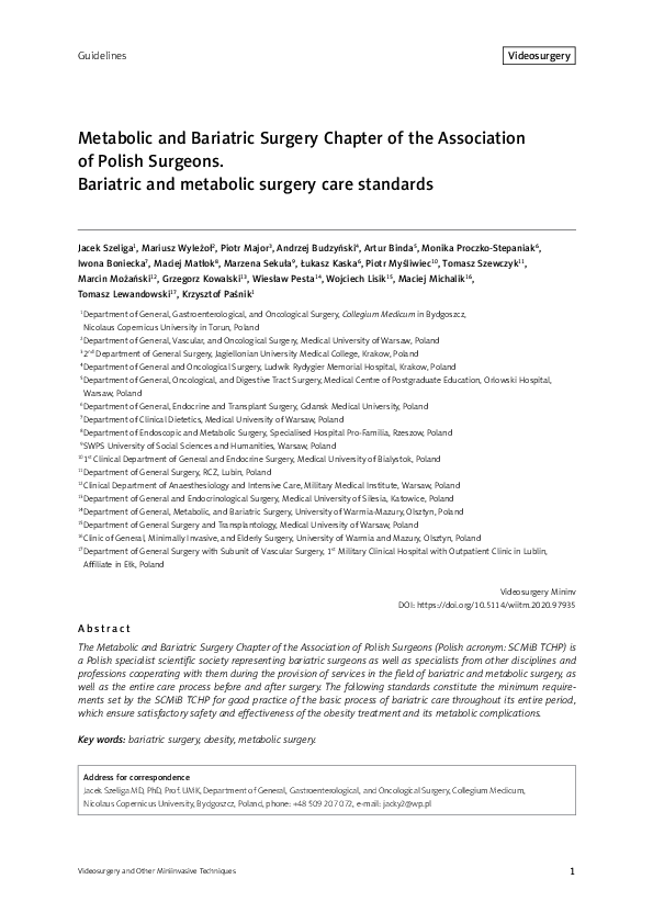 (PDF) Metabolic and Bariatric Surgery Chapter of the Association of ...