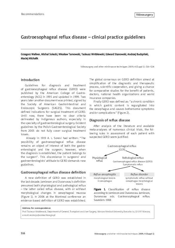 (PDF) Gastroesophageal reflux disease – clinical practice guidelines