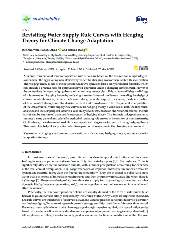 (PDF) Revisiting Water Supply Rule Curves with Hedging Theory for ...