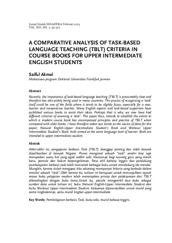(PDF) A Comparative Analysis of Task-Based Language Teaching (TBLT ...