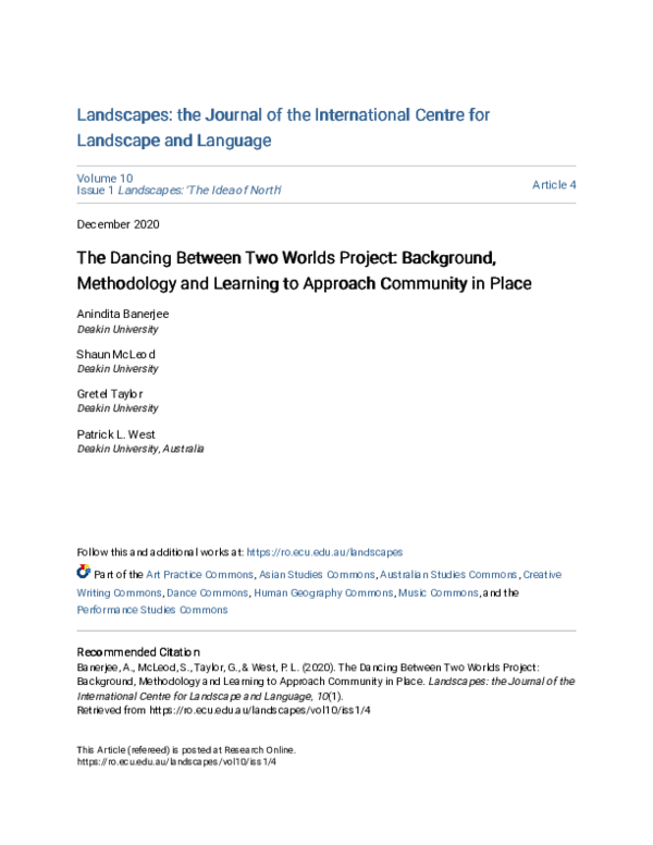 (PDF) The Dancing Between Two Worlds Project: Background, Methodology ...