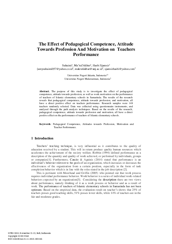 (PDF) The Effect of Pedagogical Competence, Attitude Towards Profession ...