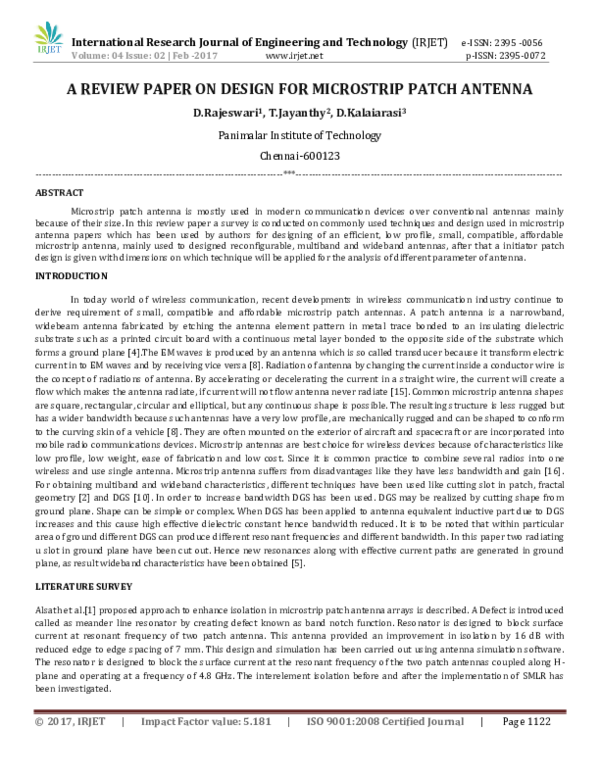 (PDF) A Review Paper on Design for Microstrip Patch Antenna