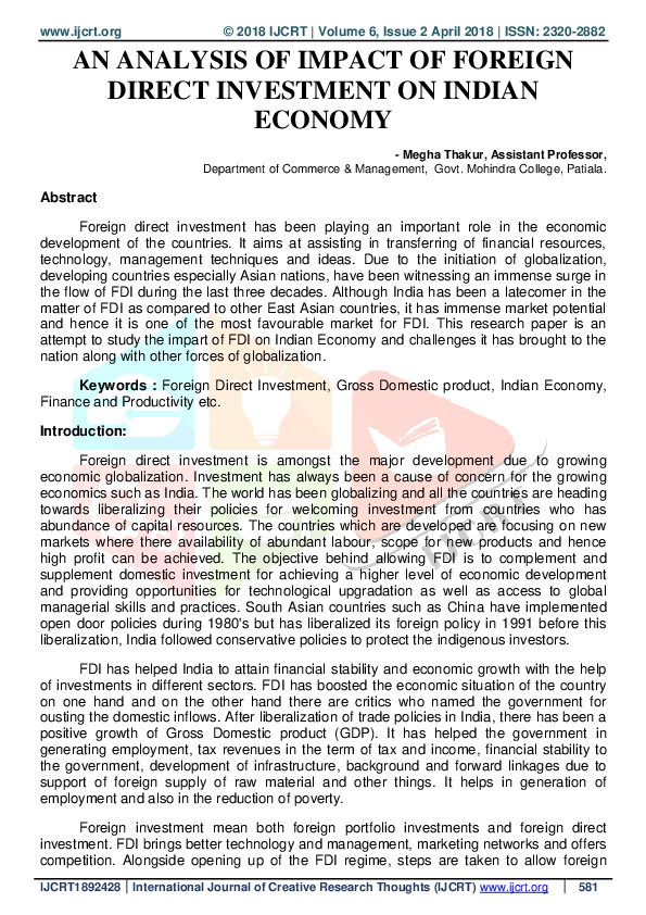 (PDF) An analysis of the impact of foreign direct investment on the ...