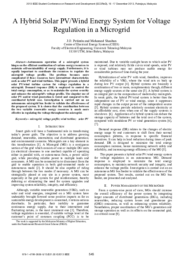 (PDF) A Hybrid Solar PV/Wind Energy System for Voltage Regulation in a ...