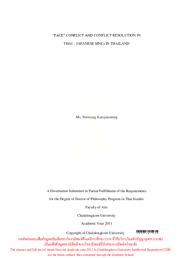 Pdf Face Conflict And Conflict Resolution In Thai Japanese Mncs In Thailand Pornrung Katejulasriroj Academia Edu