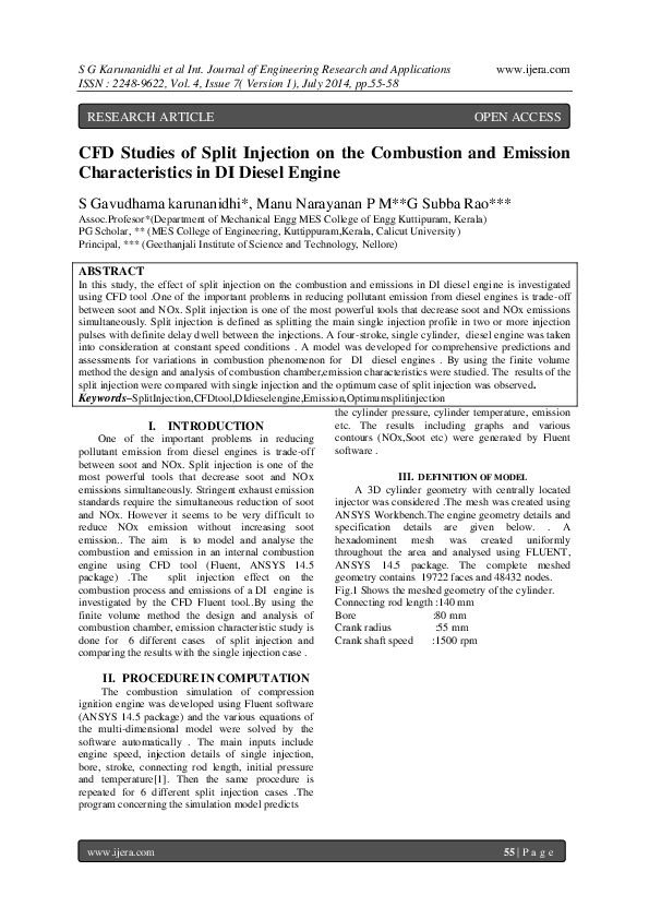 (PDF) CFD Studies of Split Injection on the Combustion and Emission ...