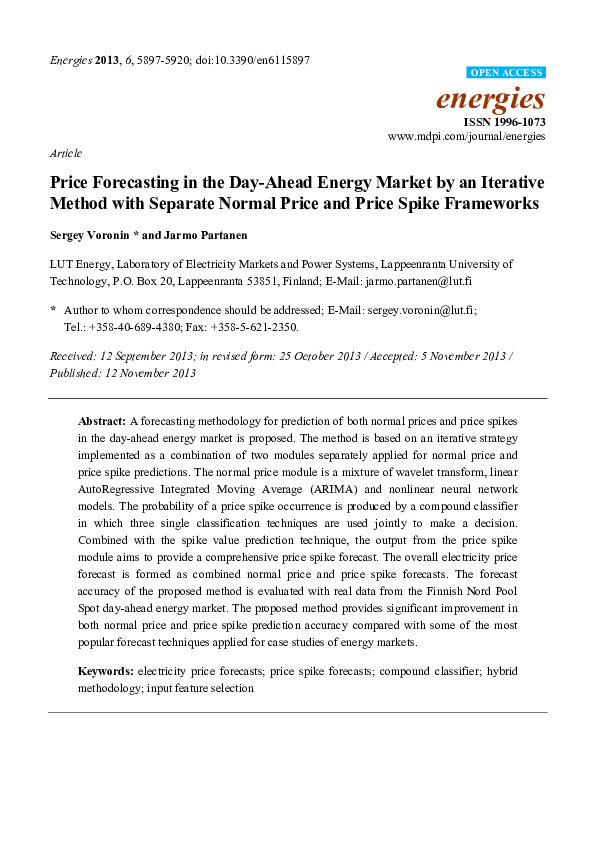 (PDF) Price Forecasting in the Day-Ahead Energy Market by an Iterative ...