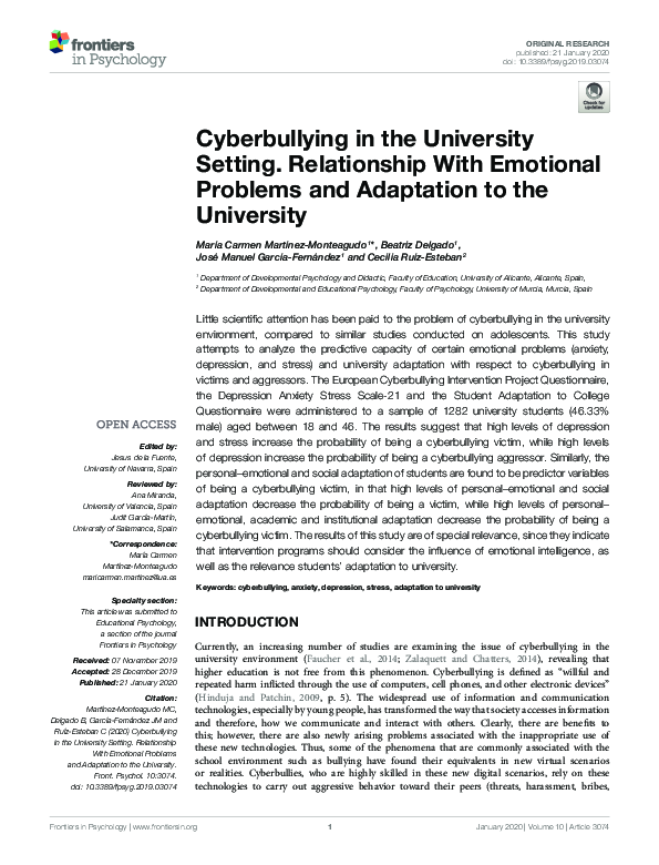 (PDF) Cyberbullying in the University Setting. Relationship With ...