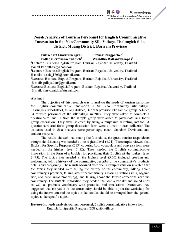 (PDF) Needs Analysis of Tourism Personnel for English Communicative ...