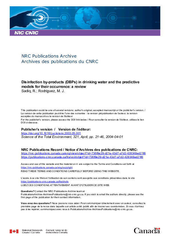 (PDF) Disinfection byProducts (DBPs) In Drinking Water and Predictive
