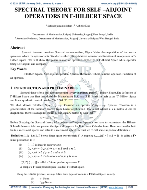 (PDF) Spectral Theory for Self –Adjoint Operators in Г-Hilbert Space