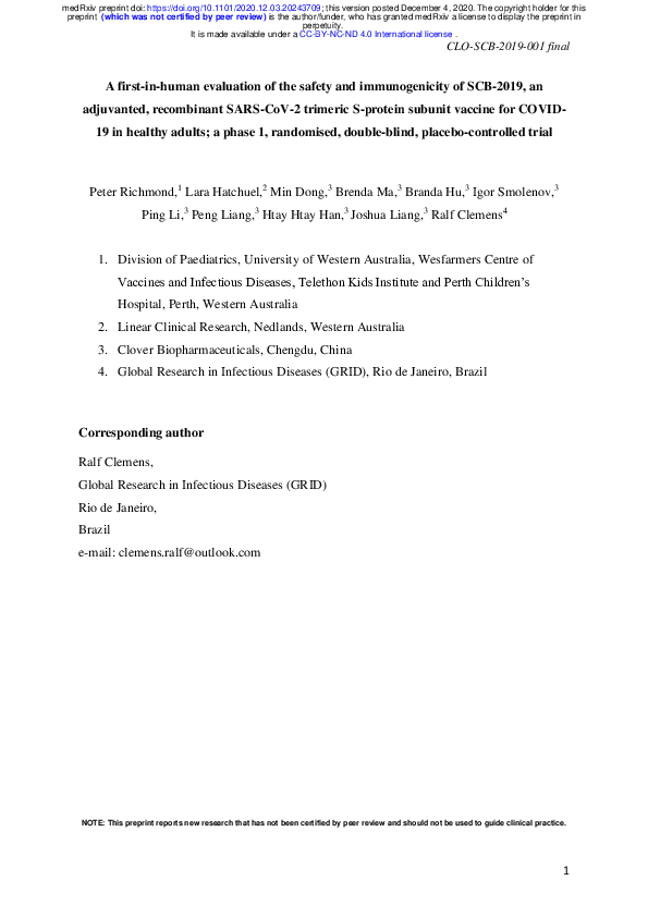 (PDF) A first-in-human evaluation of the safety and immunogenicity of ...