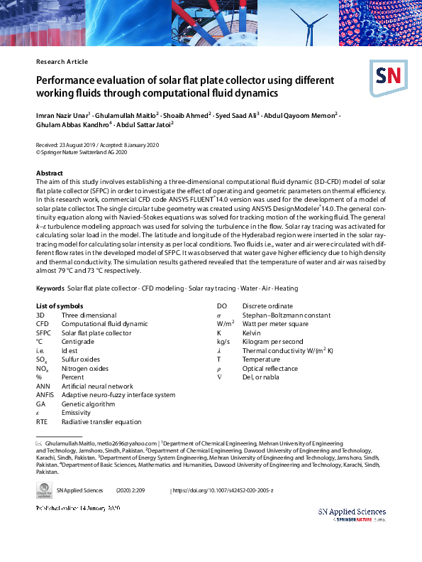 (PDF) Performance evaluation of solar flat plate collector using ...