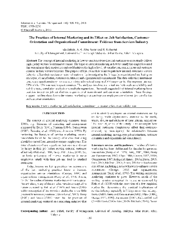 (PDF) The practices of internal marketing and its effect on job ...