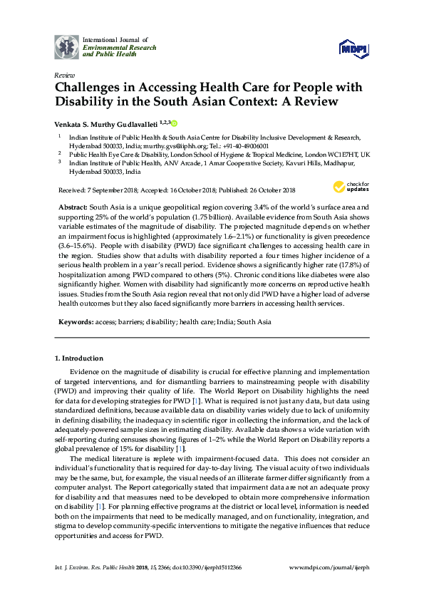 (PDF) Challenges in Accessing Health Care for People with Disability in ...