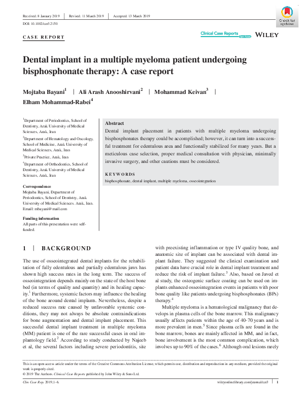 (PDF) Dental implant in a multiple myeloma patient undergoing ...